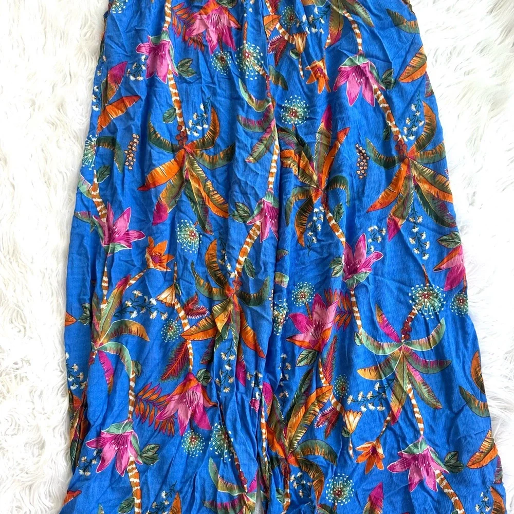 Rachel Roy Boho Pants Women Size XL Wide Leg Blue Tropical Pull On - Picture 5 of 11